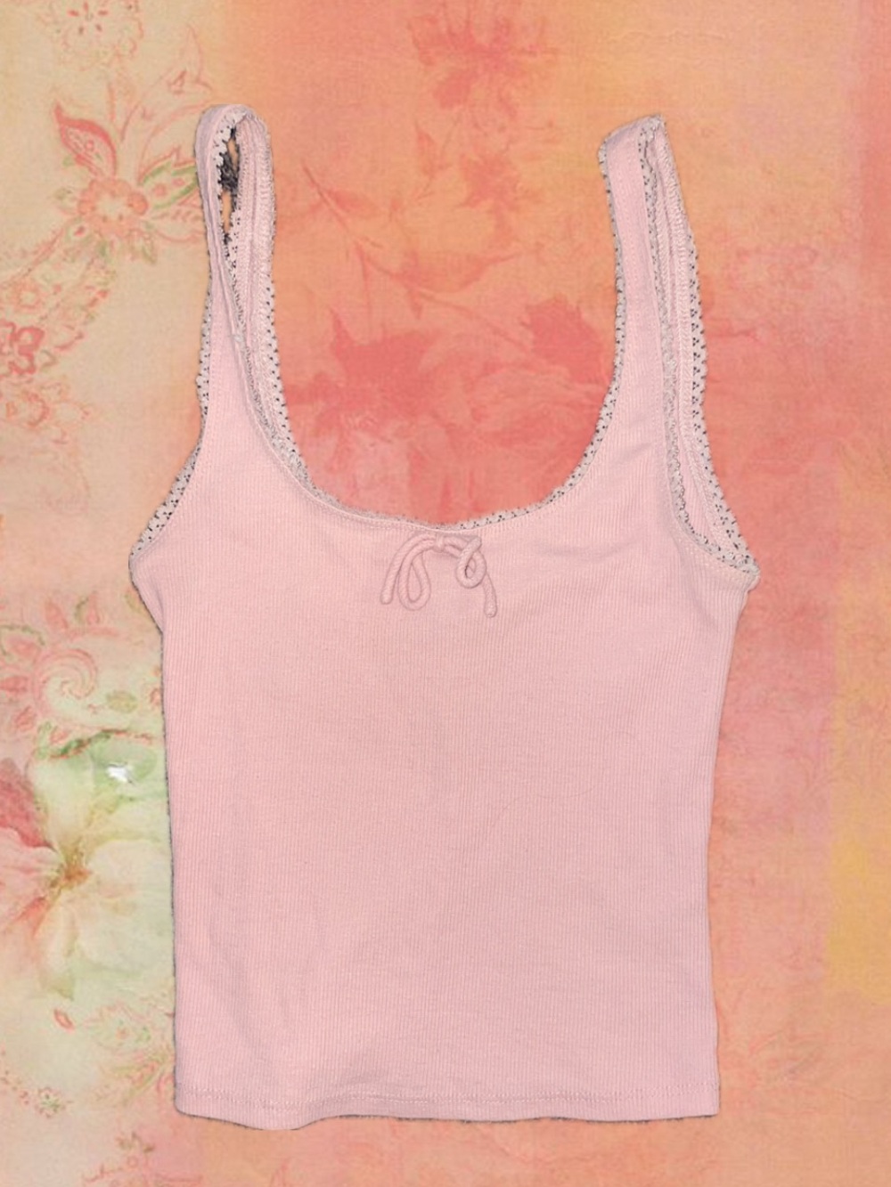 Forever 21 Light Pink Ribbed Lace-Trim Tank